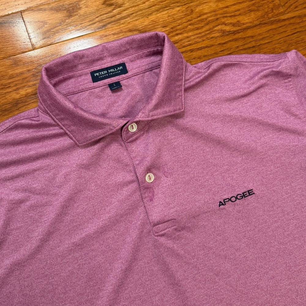 Peter Millar Crown Crafted Golf Polo Shirt Mens Large Jazz Theme Purple Logo